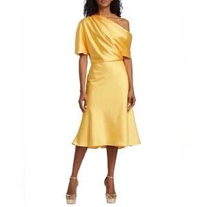 Amsale Golden Draped Midi Dress